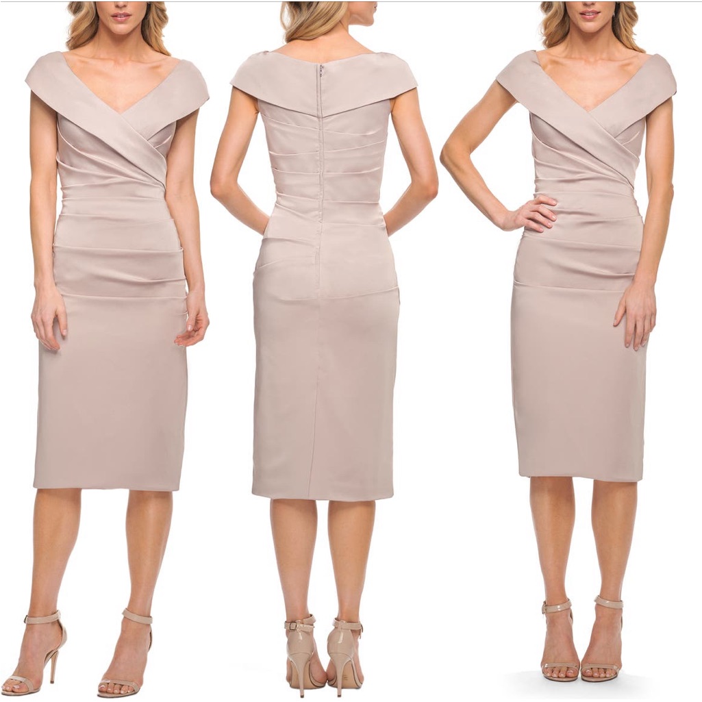 La Femme Off-The-Shoulder Ruched Column Midi Dress Size 6